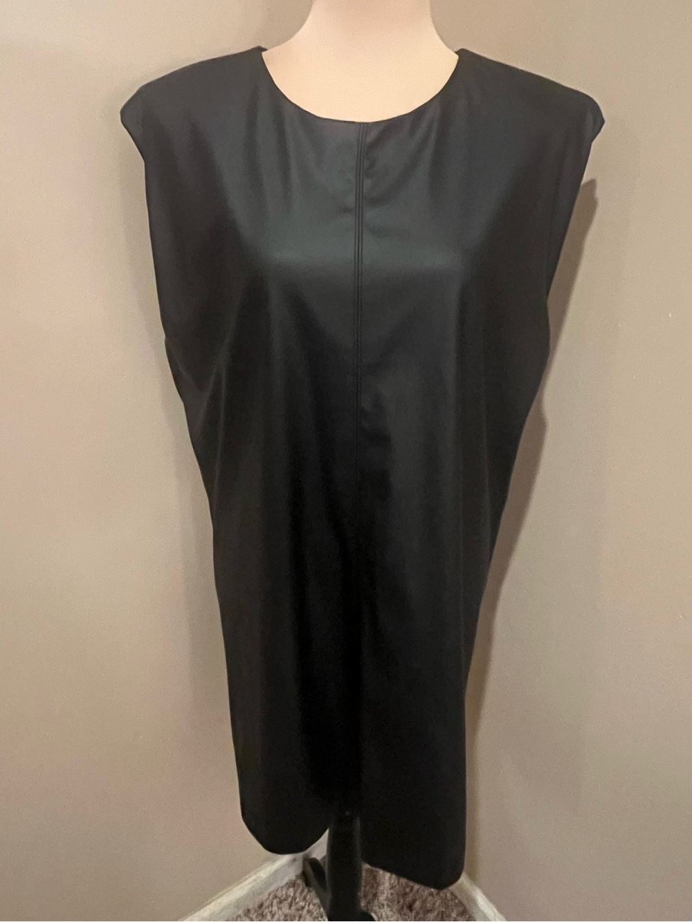 Sleeveless Black Faux-Leather Shift Dress